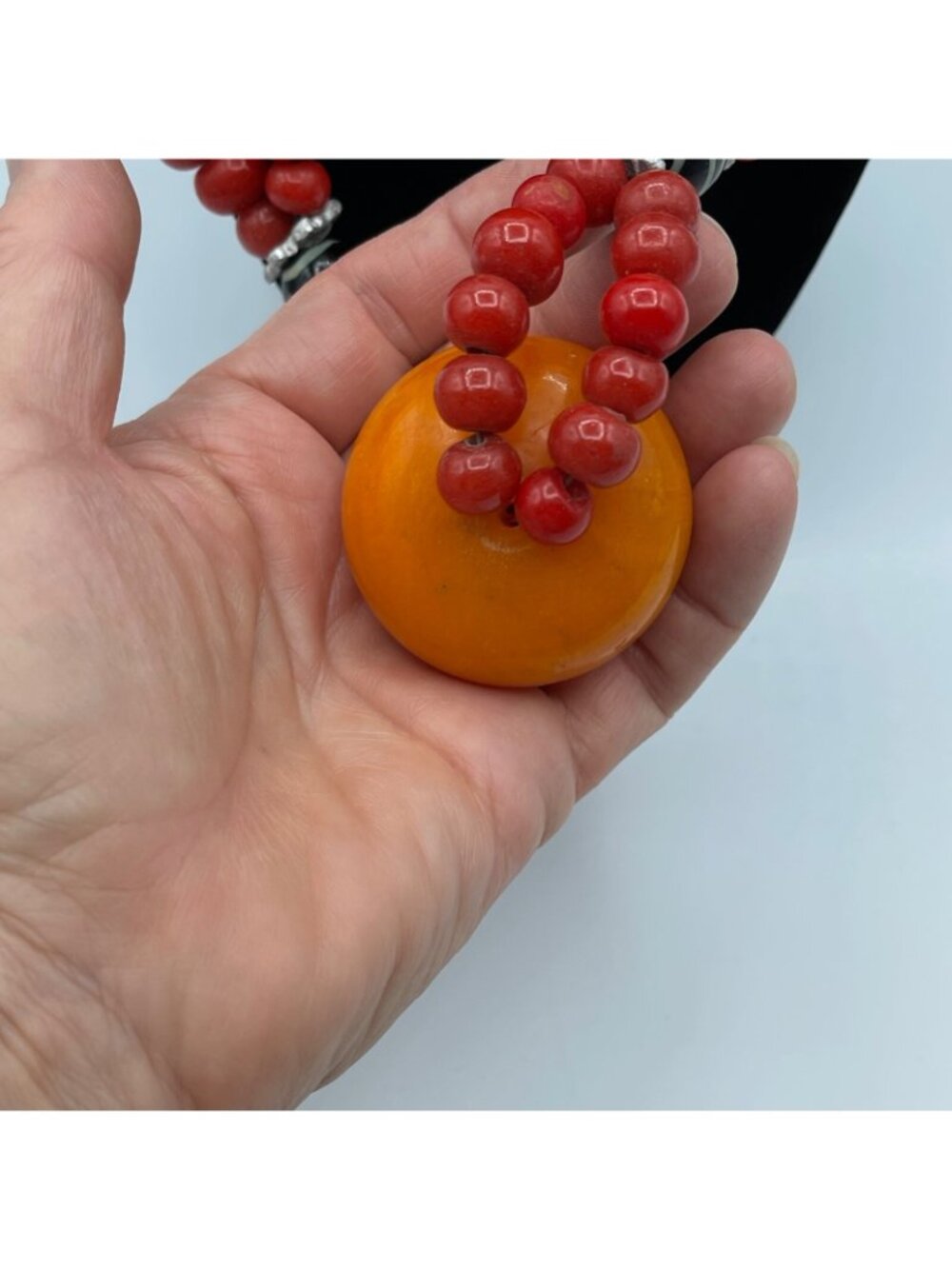 Tibetan Necklace Sherpa Butterscotch Amber and "Coral" Wound Beads RARE Vintage - Picture 9 of 12
